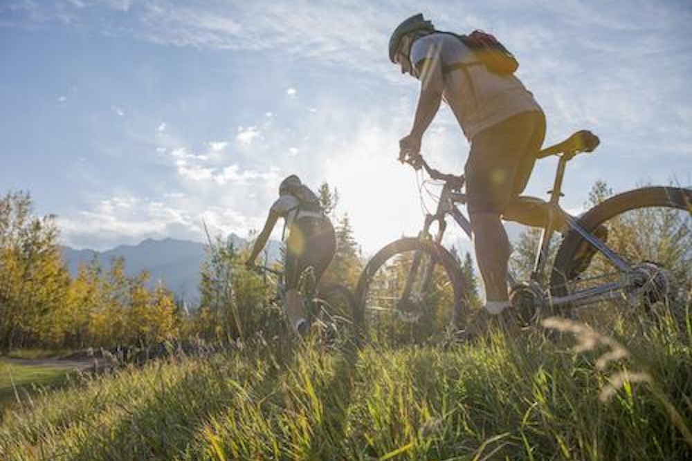 people mountain biking 